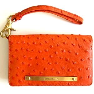 Brahmin Bright Orange Ostrich Leather Embossed Wristlet